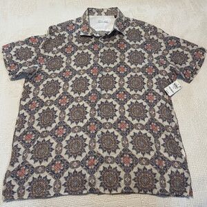 Tasso Elba Men's Geometric Pattern Shirt - Brown and Red
